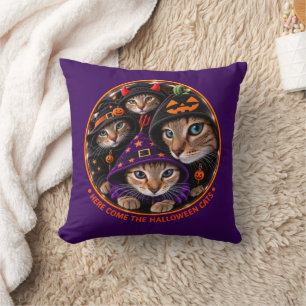 Cojín Decorativo Gatos de Halloween con sombreros de bruja