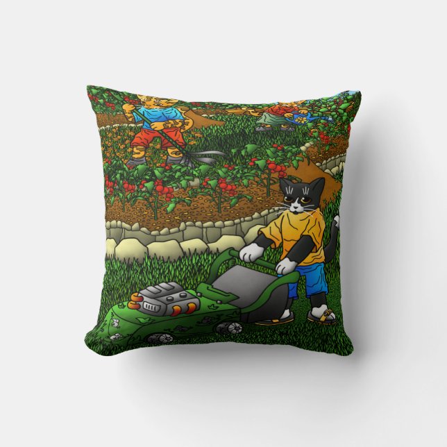 Cojín Decorativo Gatos de jardinería de verano (Anverso)