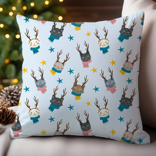 Cojín Decorativo Gatos de Navidad Antelojos de Reno Bufandas Colori