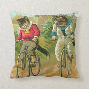 Cojín Decorativo Gatos del vintage en la bicicleta