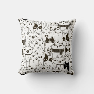 Cojín Decorativo Gatos divertidos de garabatos patrón sin fisuras.