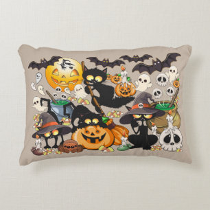 Cojín Decorativo Gatos divertidos de Halloween en una fiesta