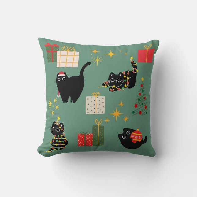 Cojín Decorativo Gatos divertidos de Navidad (Anverso)