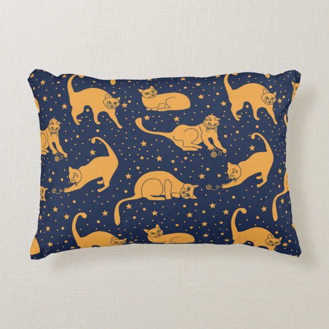 Cojín Decorativo Gatos divertidos, estrellas, patrón espacial. (Anverso)