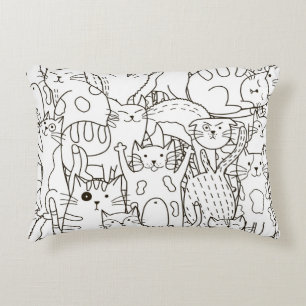 Cojín Decorativo Gatos Doodle: blanco y negro.