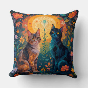 Cojín Decorativo Gatos En Escena Geométrica De La Naturaleza 🐱