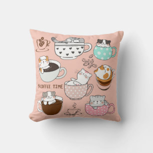 Cojín Decorativo Gatos en tazas de café