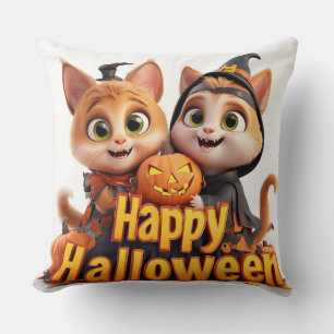 Cojín Decorativo Gatos Gingers Adorables con Sombreros de Bruja y C