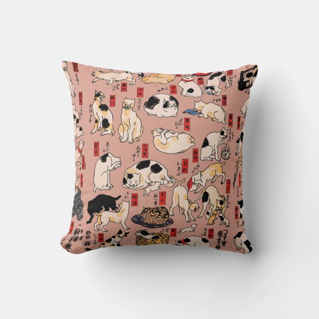 Cojín Decorativo gatos japoneses Ukiyo-e Funny kitty (Anverso)