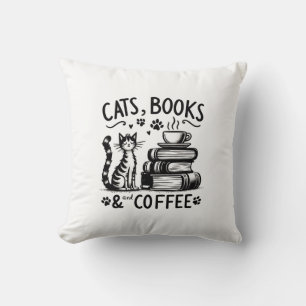 Cojín Decorativo Gatos, libros y café