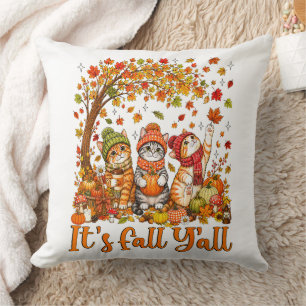 Cojín Decorativo Gatos lindos de otoño hojas calabaza "Es otoño tod