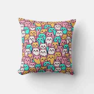 Cojín Decorativo Gatos Minimalistas juguetones en pasteles multicol