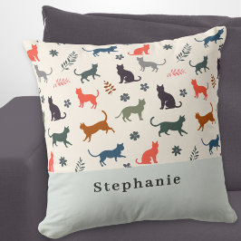Cojín Decorativo Gatos Modernos Patrón Elegante Crema Personalizado