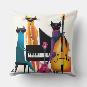 Cojín Decorativo Gatos Músicos de Cool Jazz Banda