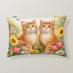 Cojín Decorativo Gatos Naranjas Mellizos Adorables con Coronas de F