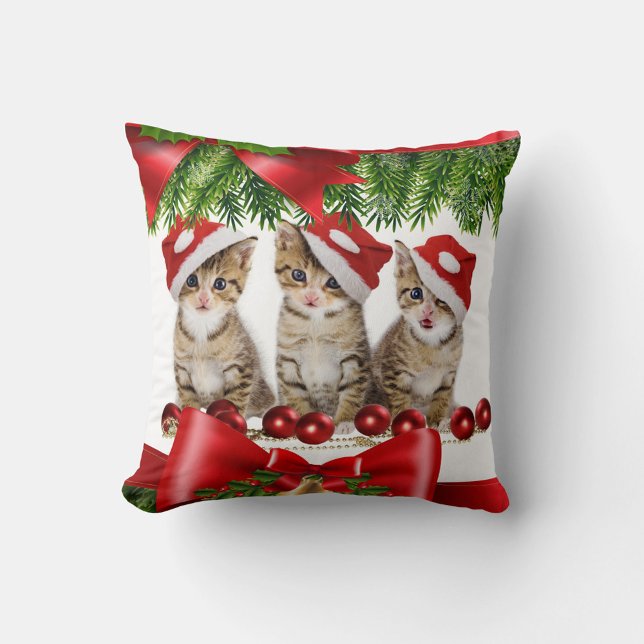 Cojín Decorativo Gatos navidades (Red Hats Cute Kittens Christmas Throw Pillow )