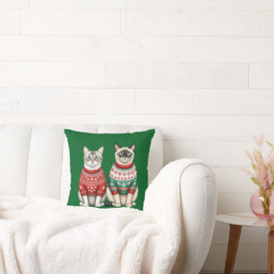 Cojín Decorativo Gatos Navidades Pillow, gatos tabby y siameses