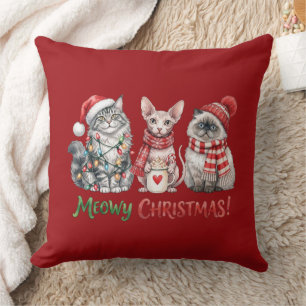 Cojín Decorativo Gatos Navideños Adorables Meowy Navidad