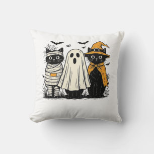 Cojín Decorativo Gatos negros con disfraces de Halloween � Fantasma