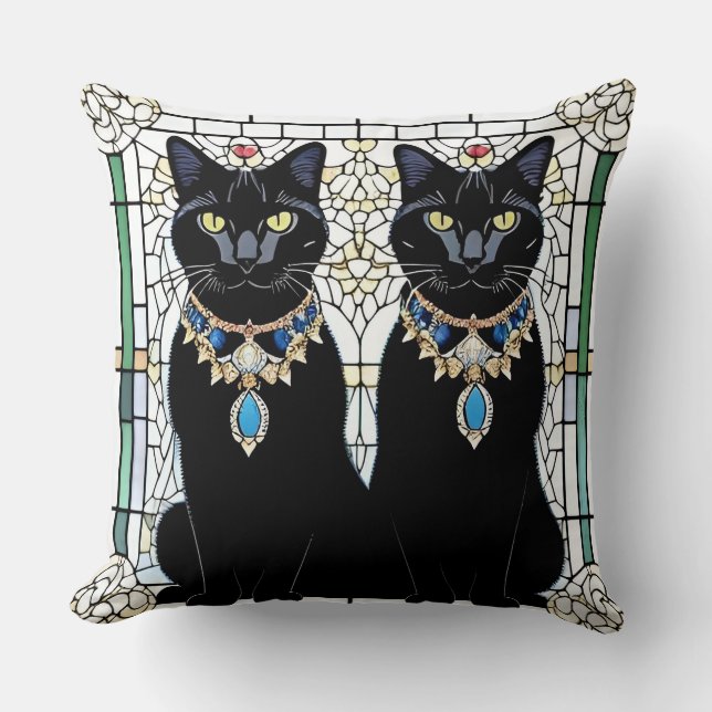 Cojín Decorativo Gatos negros elegantes con joyas (Anverso)