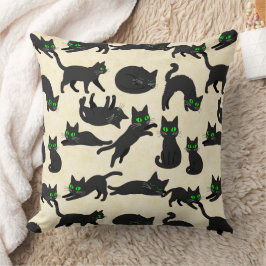 Cojín Decorativo Gatos negros ojos verdes gatitos lindos crema cali