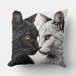 Cojín Decorativo Gatos negros y blancos enfrentándose
