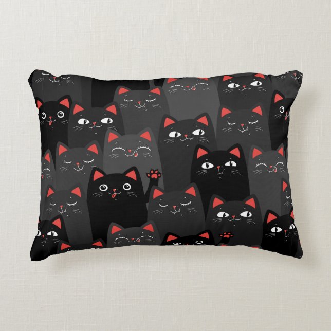 Cojín Decorativo Gatos negros y grises. Patrón sin fisuras personal (Anverso)