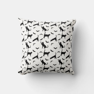 Cojín Decorativo Gatos Negros Y Murciélagos Patrón Mínimo Halloween