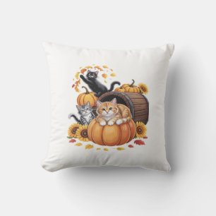 Cojín Decorativo Gatos Otoño Calabazas De Acción De Gracias Girasol