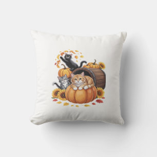 Cojín Decorativo Gatos Otoño Calabazas de Acción de Gracias Girasol