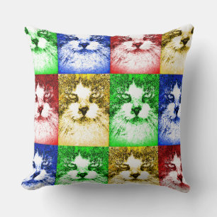 Cojín Decorativo Gatos Pop Art Rojo Azul Amarillo Dorado Verde