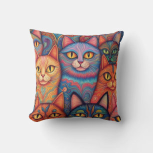 Cojín Decorativo Gatos psicodélicos. Hippy, Bohemian, BoHo