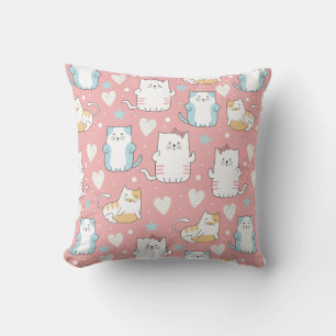 Cojín Decorativo gatos regordetes en azul pastel, blanco y rosa