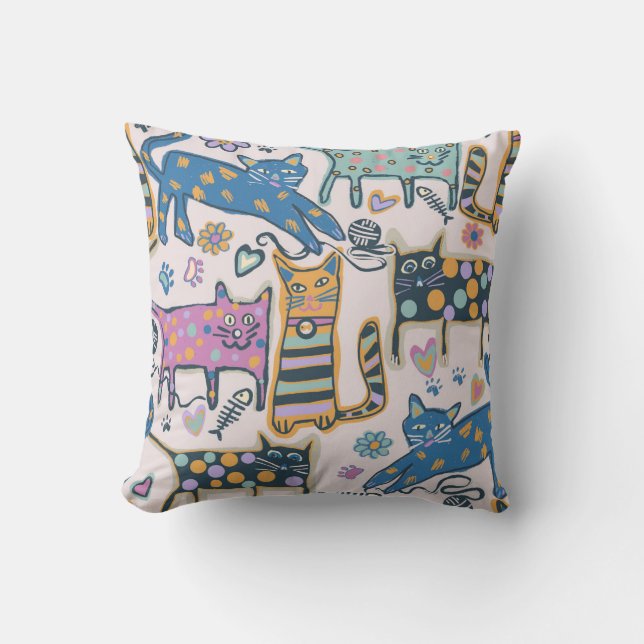Cojín Decorativo Gatos retro juguetones (Anverso)
