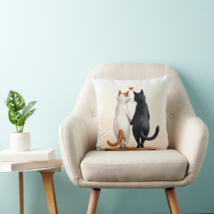 Cojín Decorativo Gatos románticos con corazón rojo