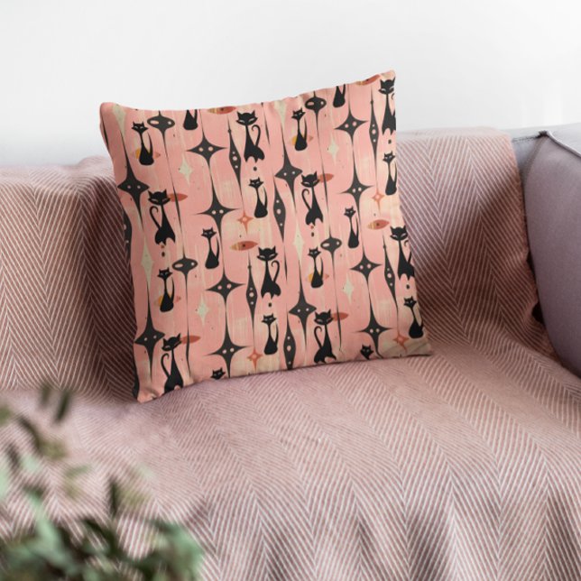 Cojín Decorativo Gatos Rosa Retro A Mediados Del Siglo (Subido por el creador)