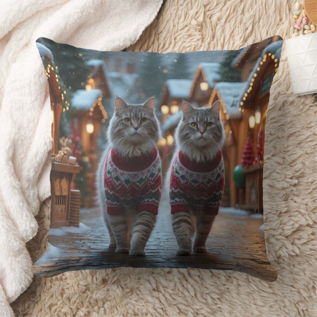 Cojín Decorativo Gatos siberianos Navidad Nieve Fiesta  (Manta)