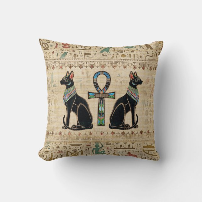 Cojín Decorativo Gatos y cruz de tobillo egipcios (Anverso)