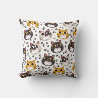 Cojín Decorativo Gatos y huellas de patas estampado