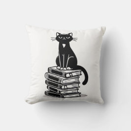 Cojín Decorativo Gatos y libros negros - Diseño Minimalista