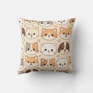 Cojín Decorativo Gatos y Perros de Dibujos Animados Adorables Patró