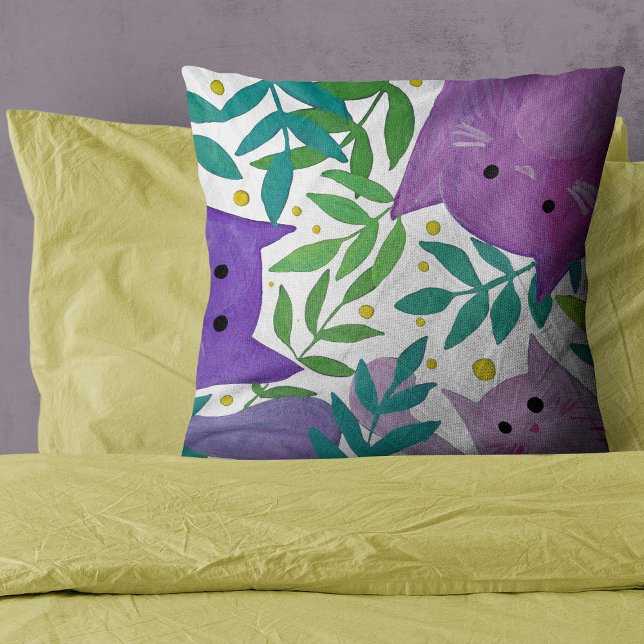 Cojín Decorativo Gatos y ramas: púrpura y verde (Subido por el creador)