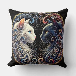 Cojín Decorativo Gatos Yin Yang Intrincados Arte