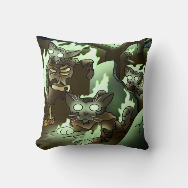 Cojín Decorativo Gatos Zombie de Halloween (Anverso)