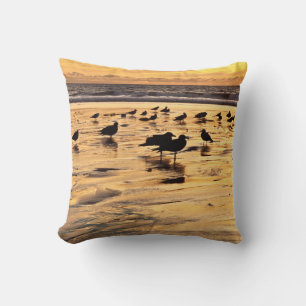 Cojín Decorativo Gaviotas en la playa al atardecer
