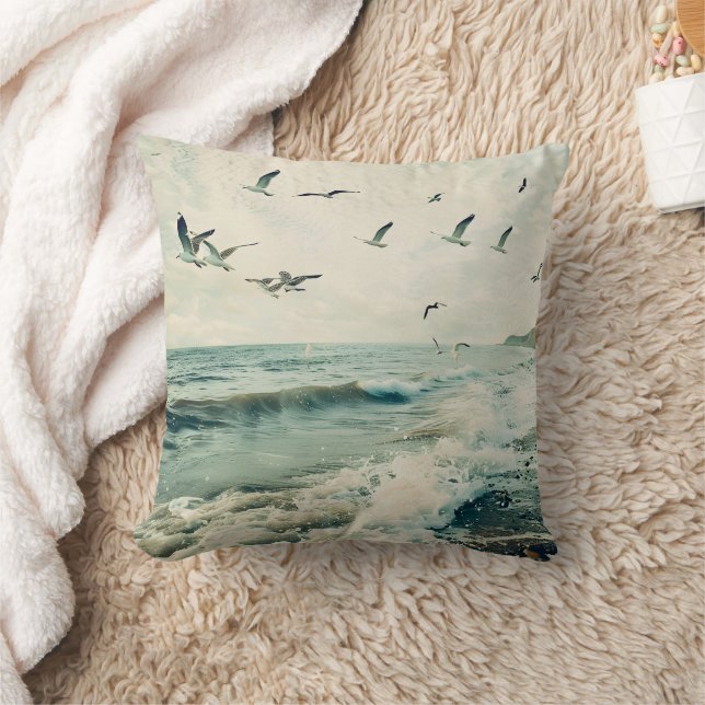 Cojín Decorativo Gaviotas En Vuelo Sobre El Océano (Manta)