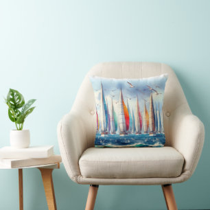 Cojín Decorativo Gaviotas volando con una regata de veleros
