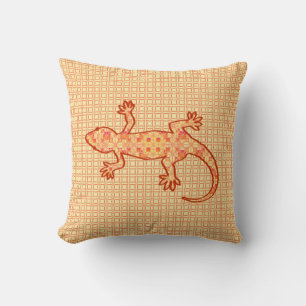 Cojín Decorativo Gecko de batik tribal - naranja de coral y luz