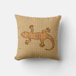 Cojín Decorativo Gecko de batik tribal - óxido, ámbar y bronceado