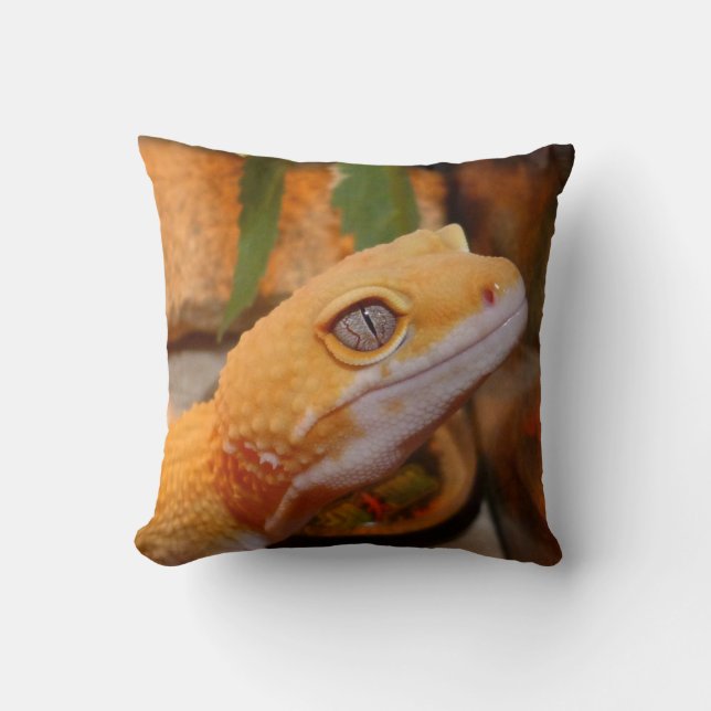 Cojín Decorativo Gecko de leopardo amarillo (Anverso)